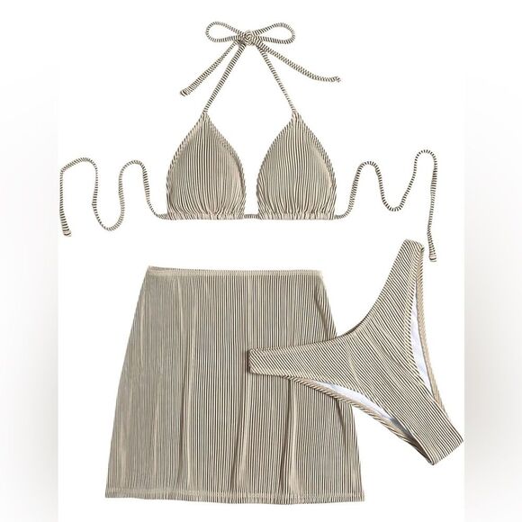 Women's 3 Piece Zebra Striped Bikini Swimsuit & Beach Skirt Bathing Suit (165) - Picture 4 of 8